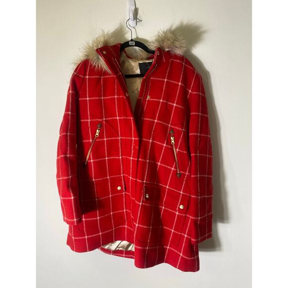 J.CREW Jackets & Blazers - J. Crew Red White Plaid Heavy Wool Long Sleeve Coat Sz 10